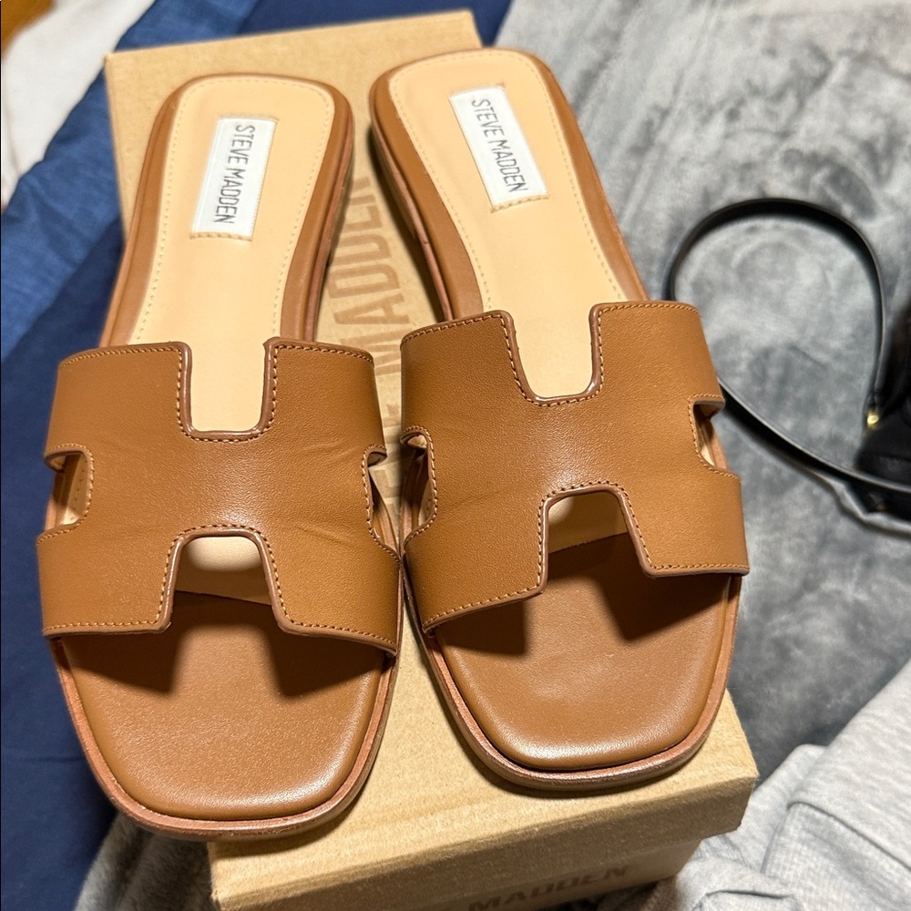 Steve Madden Brown Slide Sandals